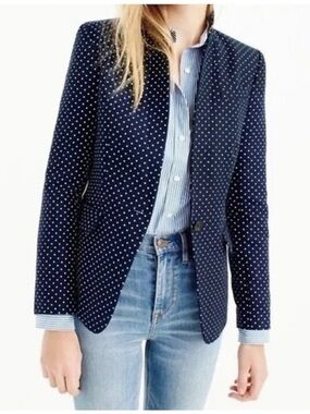 J. Crew Regent Linen Blazer in Navy Polka Dot Size 2